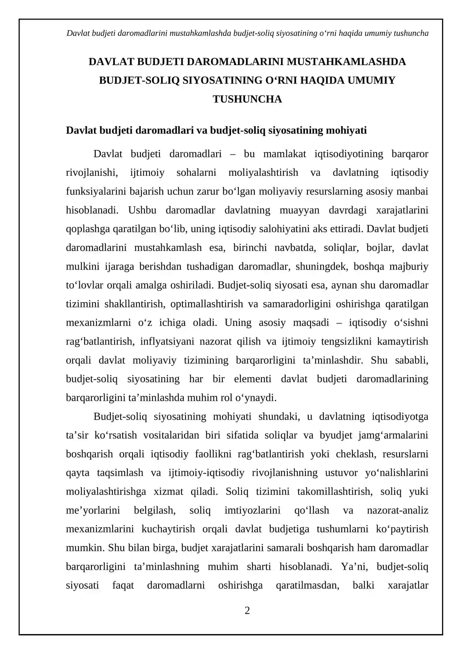 Davlat budjeti daromadlarini mustahkamlashda budjet-soliq siyosatining oʻrni 4