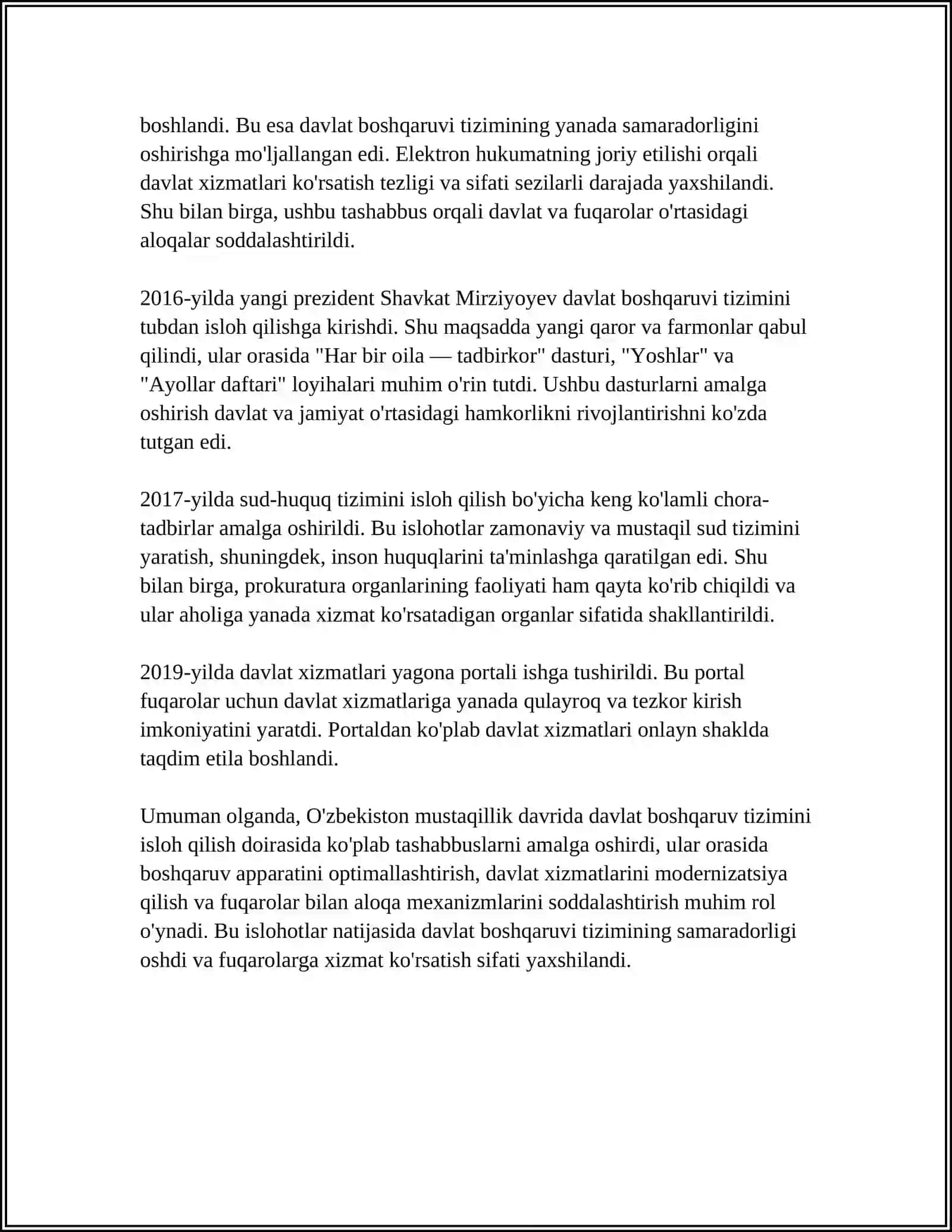 MUSTAQILLIK YILLARIDA DAVLAT BOSHQARUVI TIZIMIDA AMALGA OSHIRILGAN ISLOHOTLAR 4