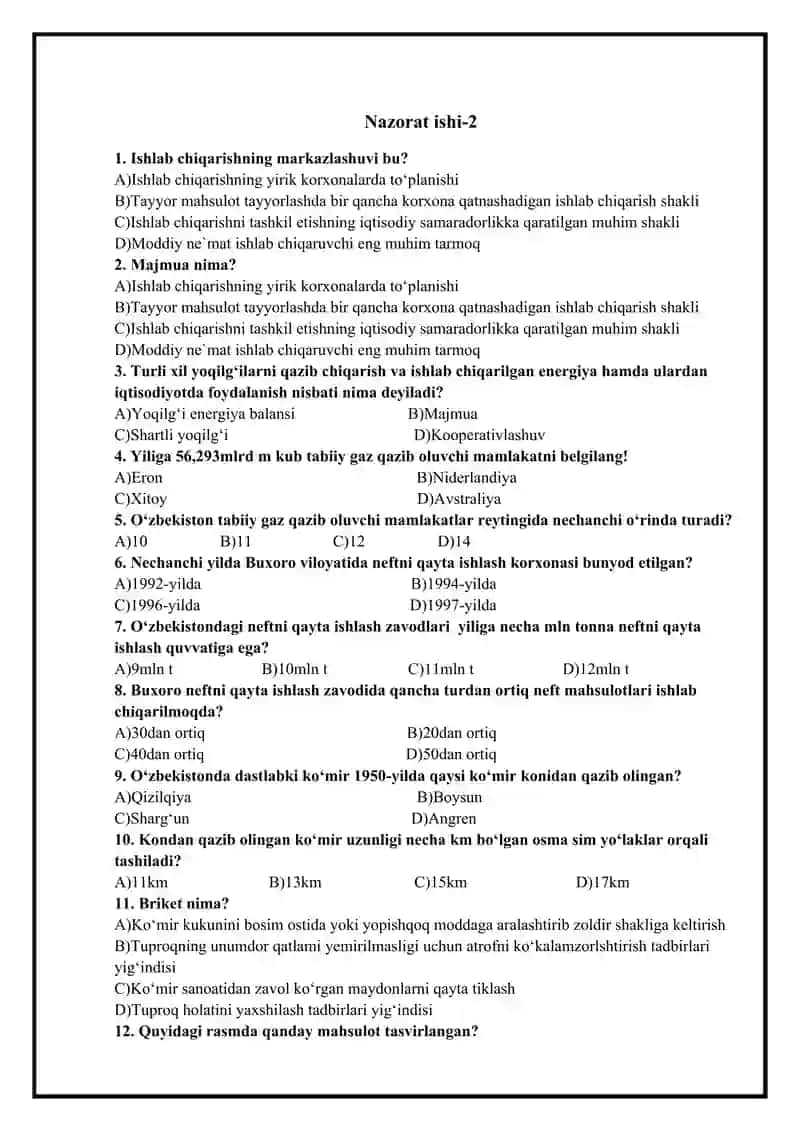 Geografiya fanidan 8-sinf nazorat ishi to`plami. 2-variant. 4