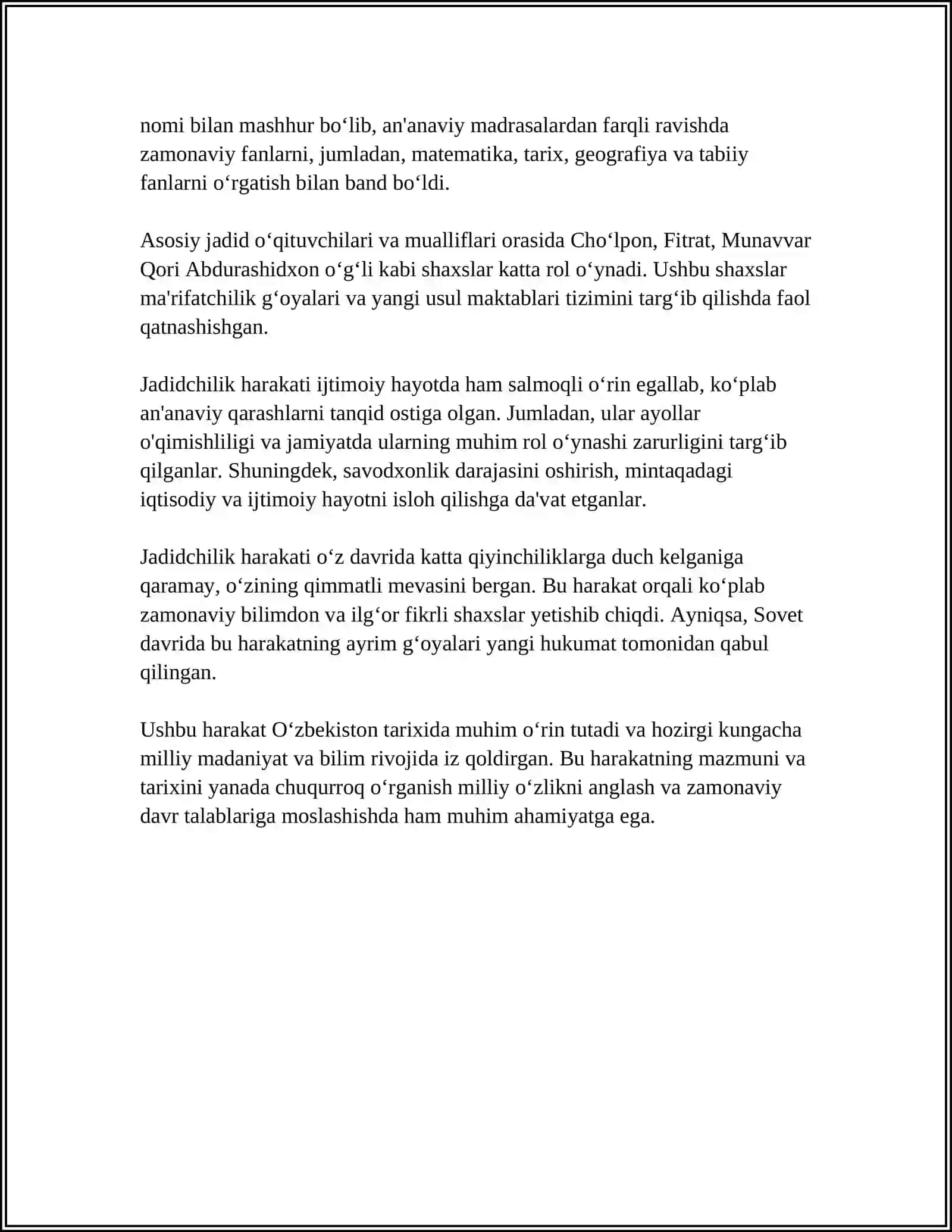 FIDOYI JADID MA'RIFATPARVARLARINING FAOLIYATI VA ULARNING OʻLKA MA'RIFIY VA MADANIY HAYOTIDA TUTGAN OʻRNI 4