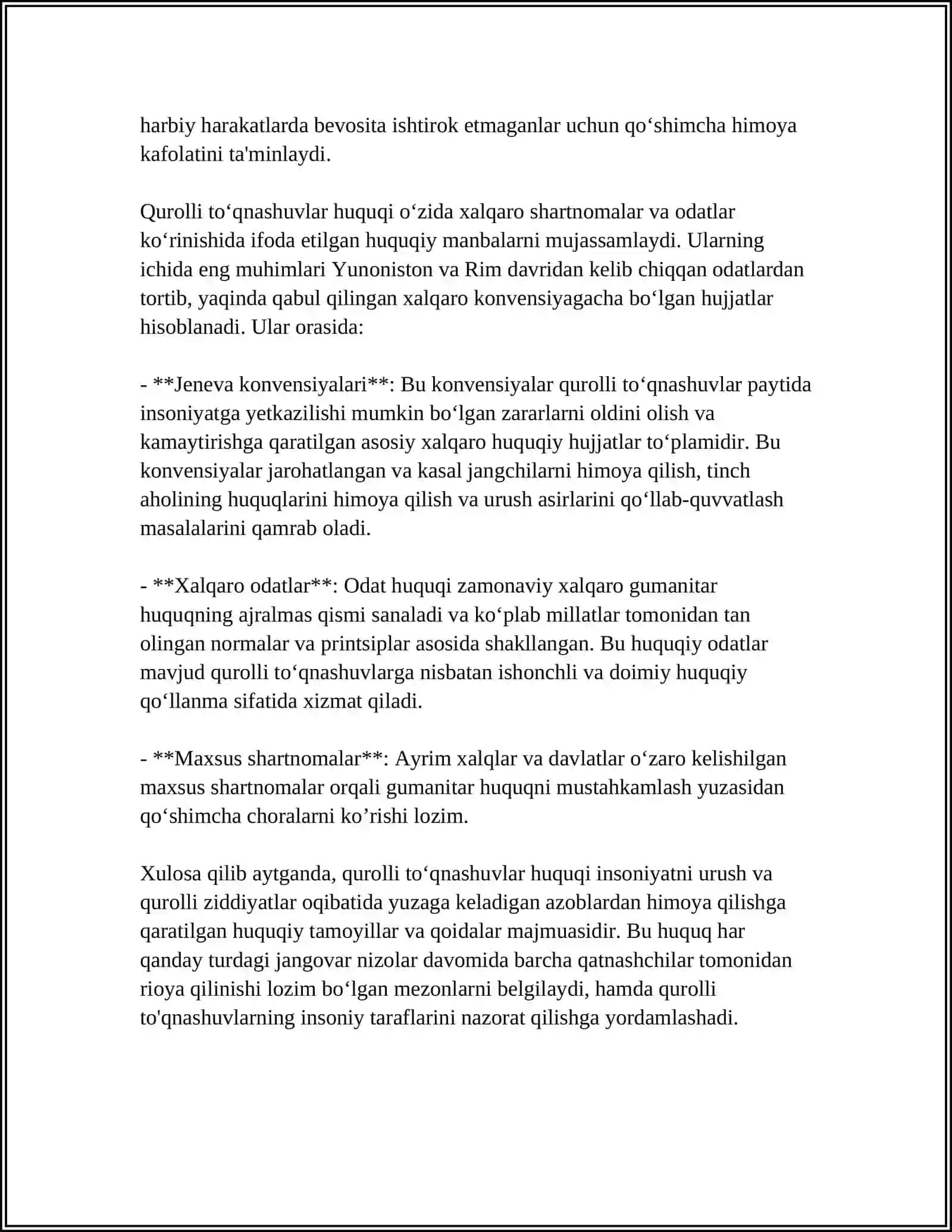 QUROLLI TOʻQNASHUVLAR HUQUQI VA UNING FARQLOVCHI TIMSOLI VA BELGILARI 4