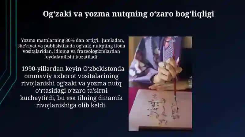 Zamonaviy o‘zbek adabiy tilining og‘zaki va yozma shakllari 4