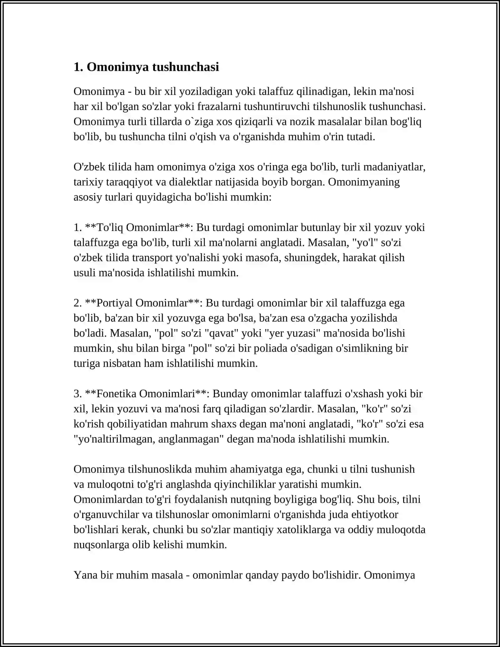 OʻZBEK ADABIY TILIDA OMONIMYA.OMONIMLAR,OMOFORMALAR 4