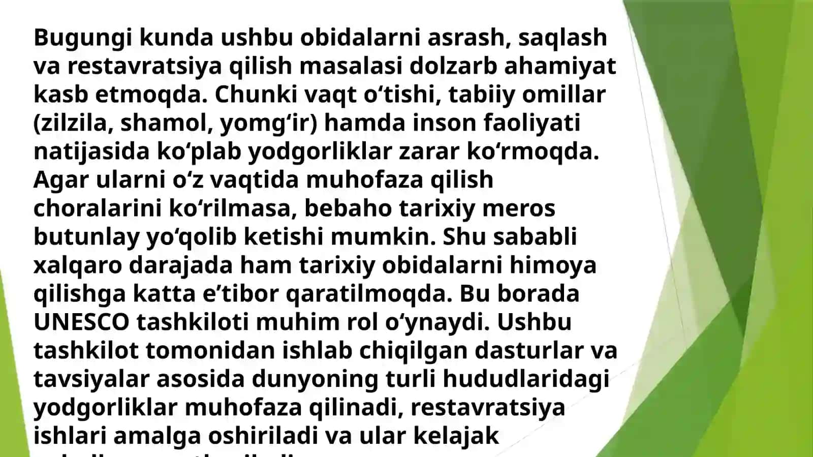 Qadimgi me'moriy obidalarni, asrash, saqlash va restavratsiya qilish 4