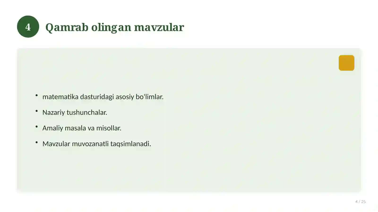 Matematika fanidan 9-sinf test savollari to'plami 4