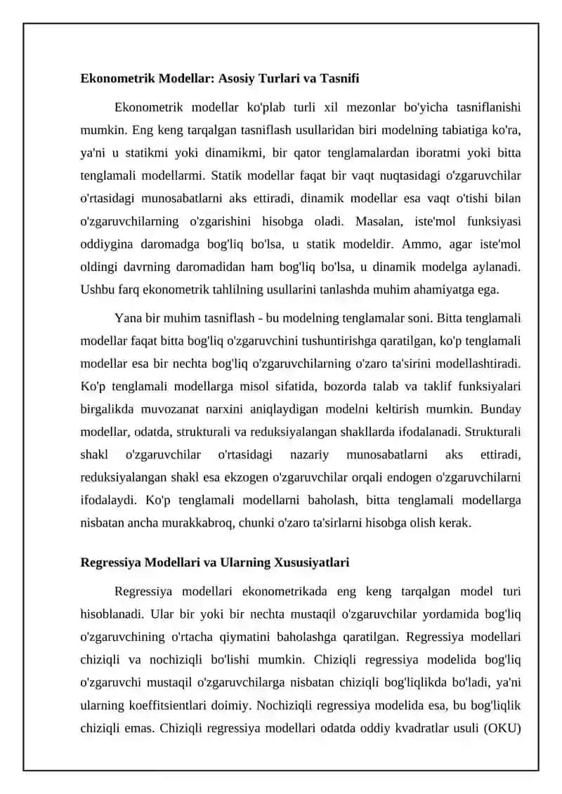 Ekonometrik modellarni baholash usullari 4