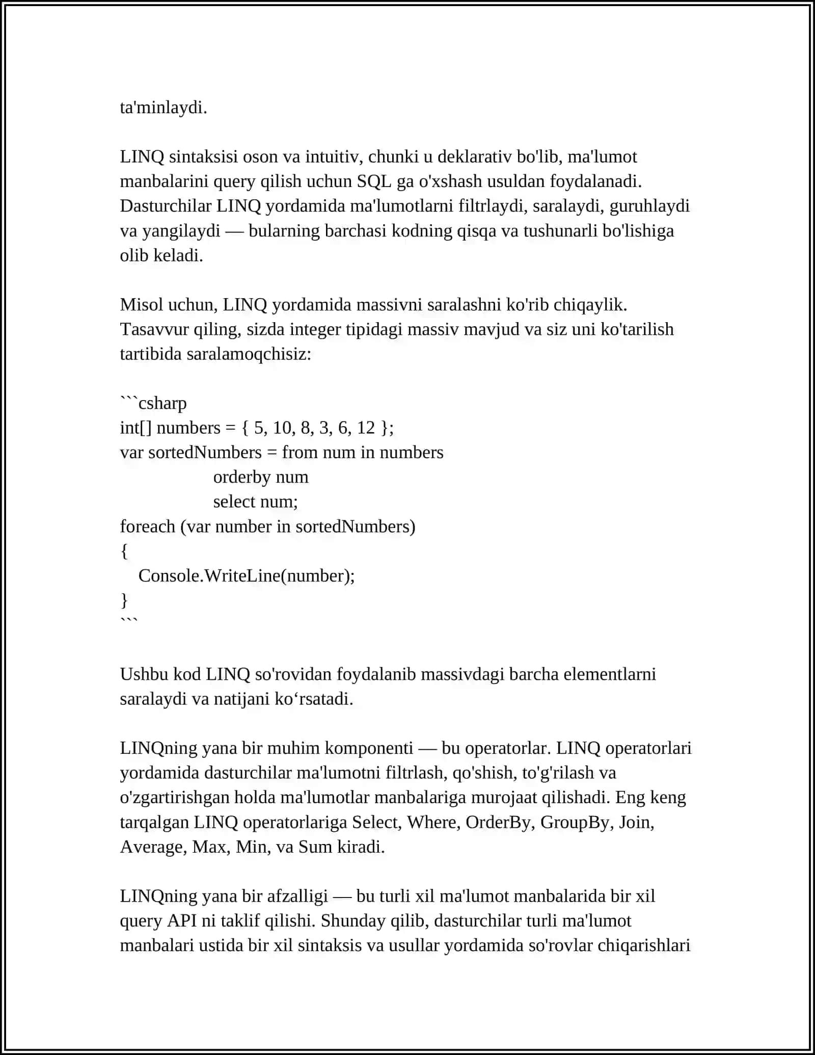 LINQ SO'ROVLARIDA PROYEKSIYALASH 4