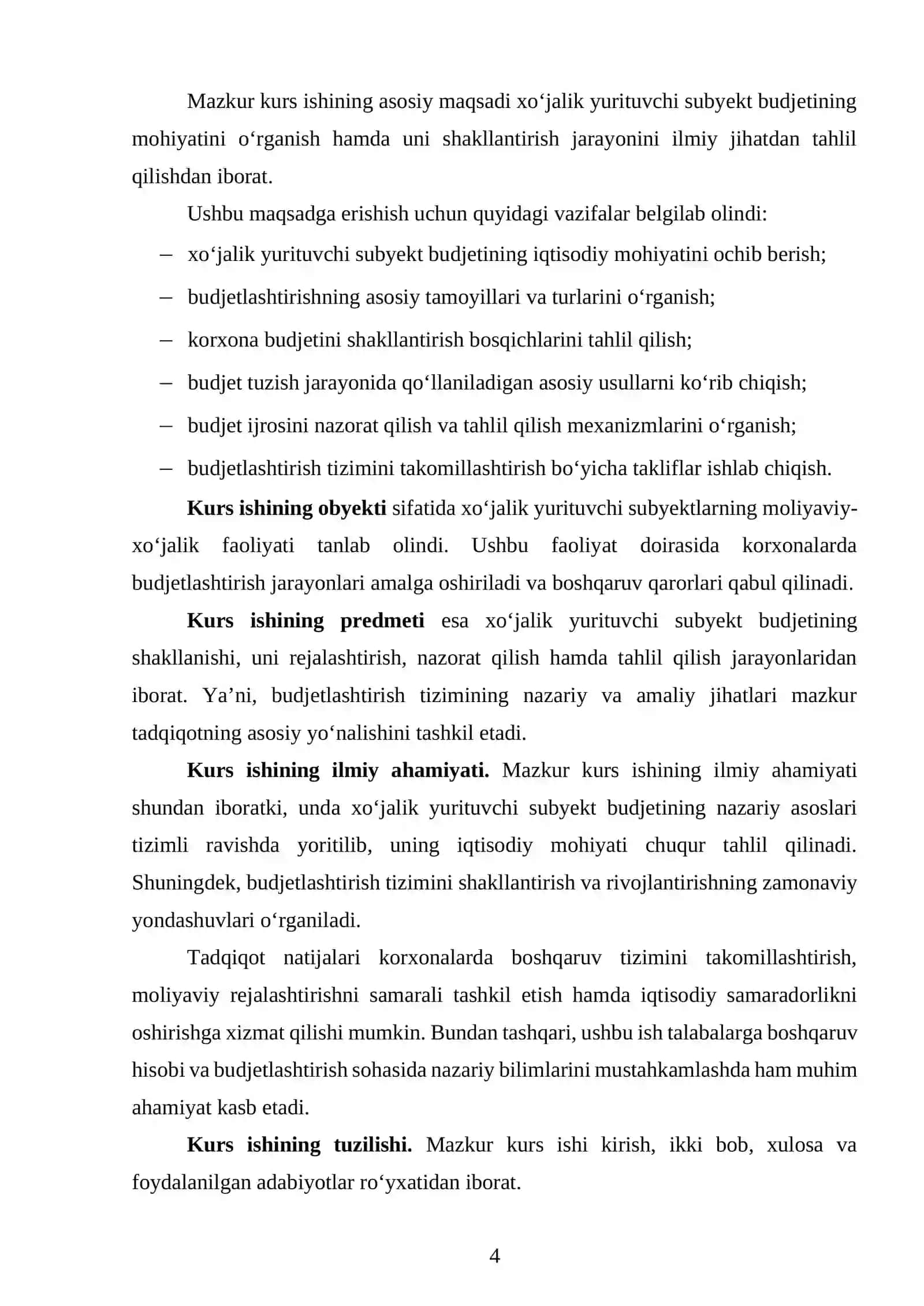 KURS ISHI - Xo‘jalik yurituvchi subyekt budjeti mohiyati va shakllantirish 4