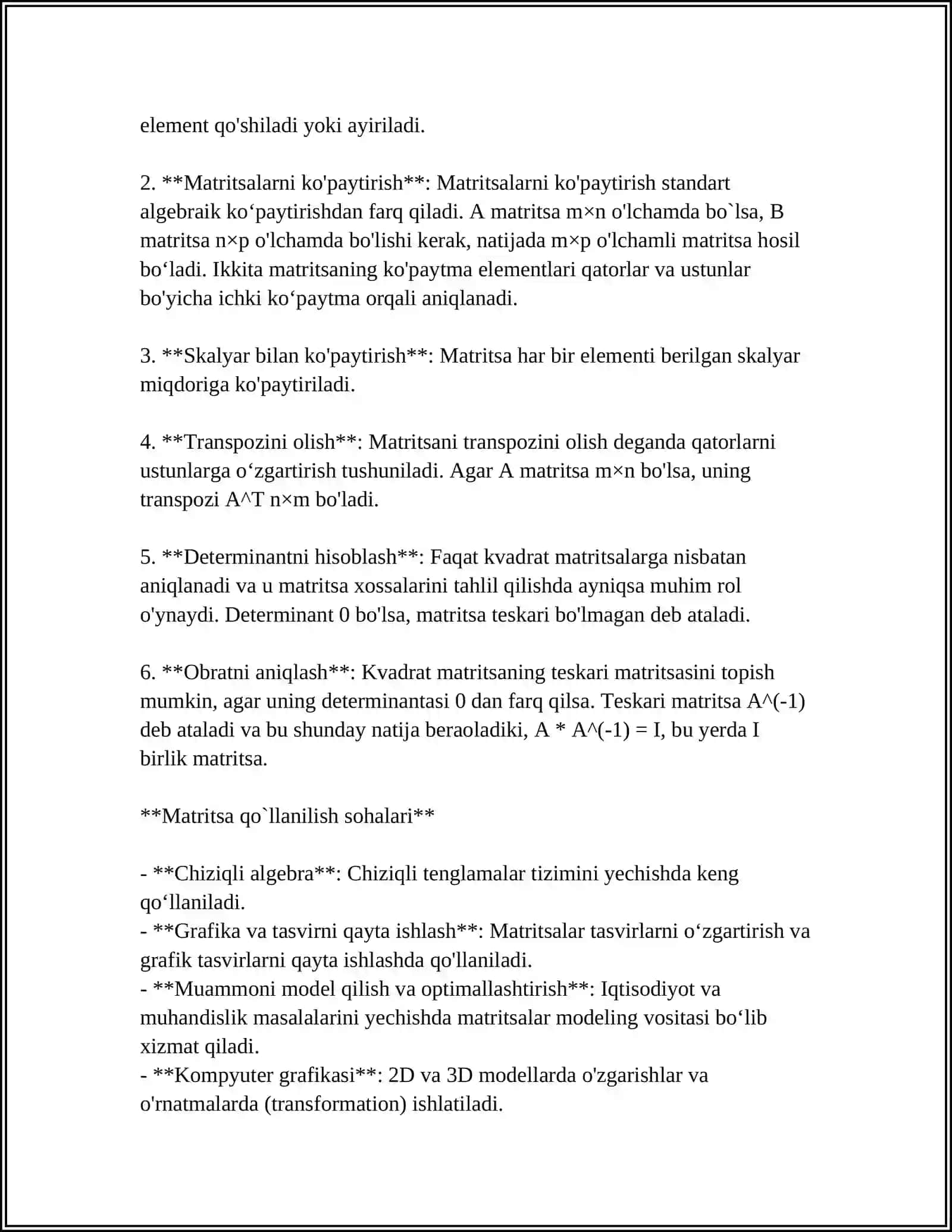 CHIZIQLI TENGLAMALAR SISTEMASINI YECHISHNING MATRITSAVIY USULI 4