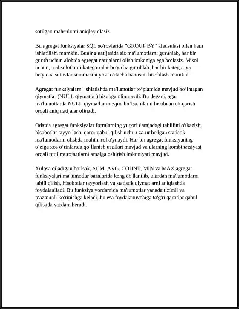 AGREGAT FUNKSIYALARDAN FOYDALANISH 4