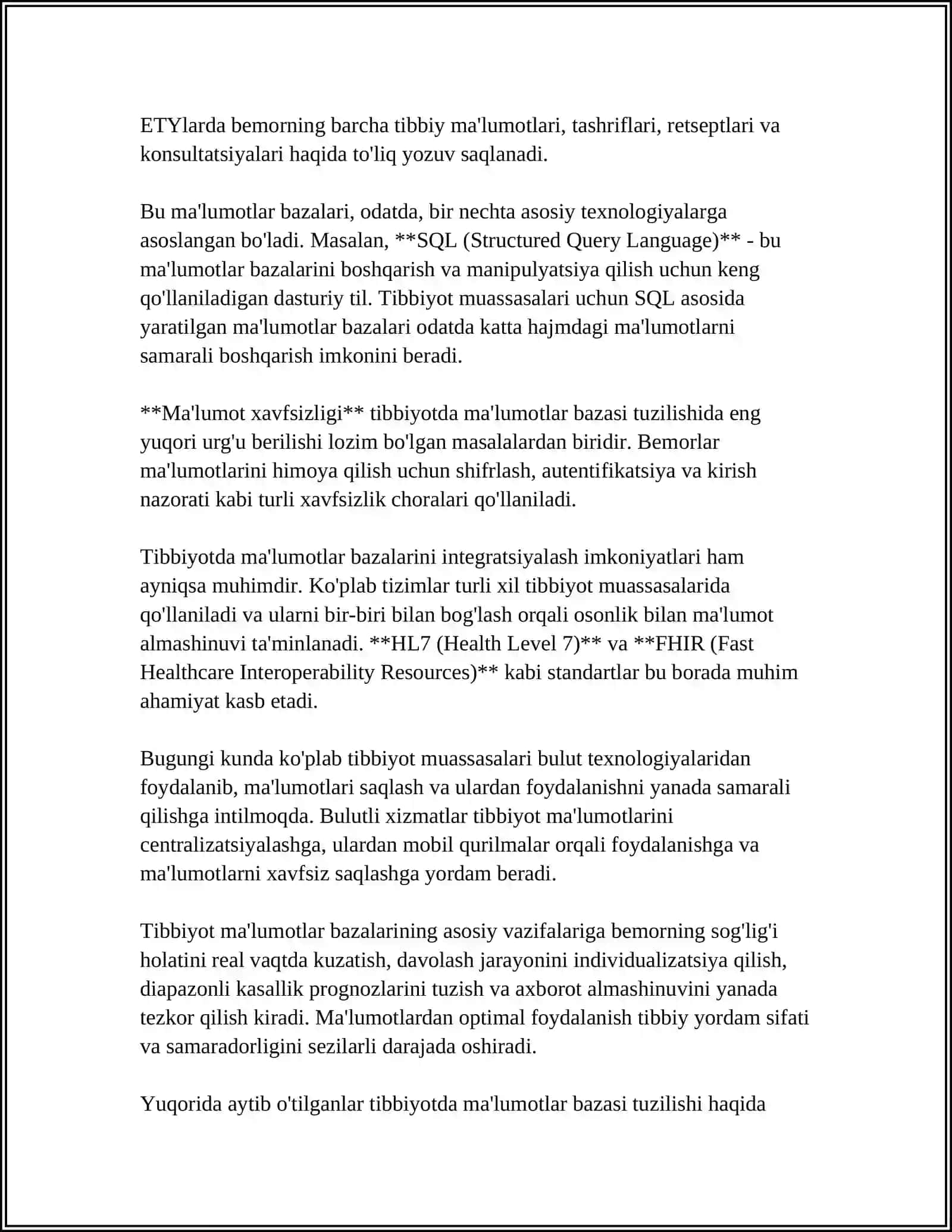 Tibbiy-Biologik masalani yeshish misolida malumotlarni tashkil qilish va kiriting 4