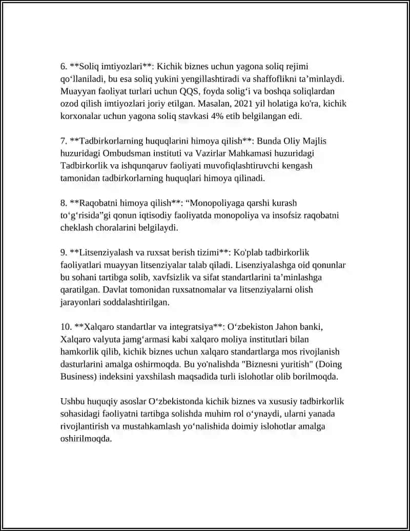 O‘ZBEKISTONDA KICHIK BIZNES VA XUSUSIY TADBIRKORLIKNING RIVOJLANISHI 4
