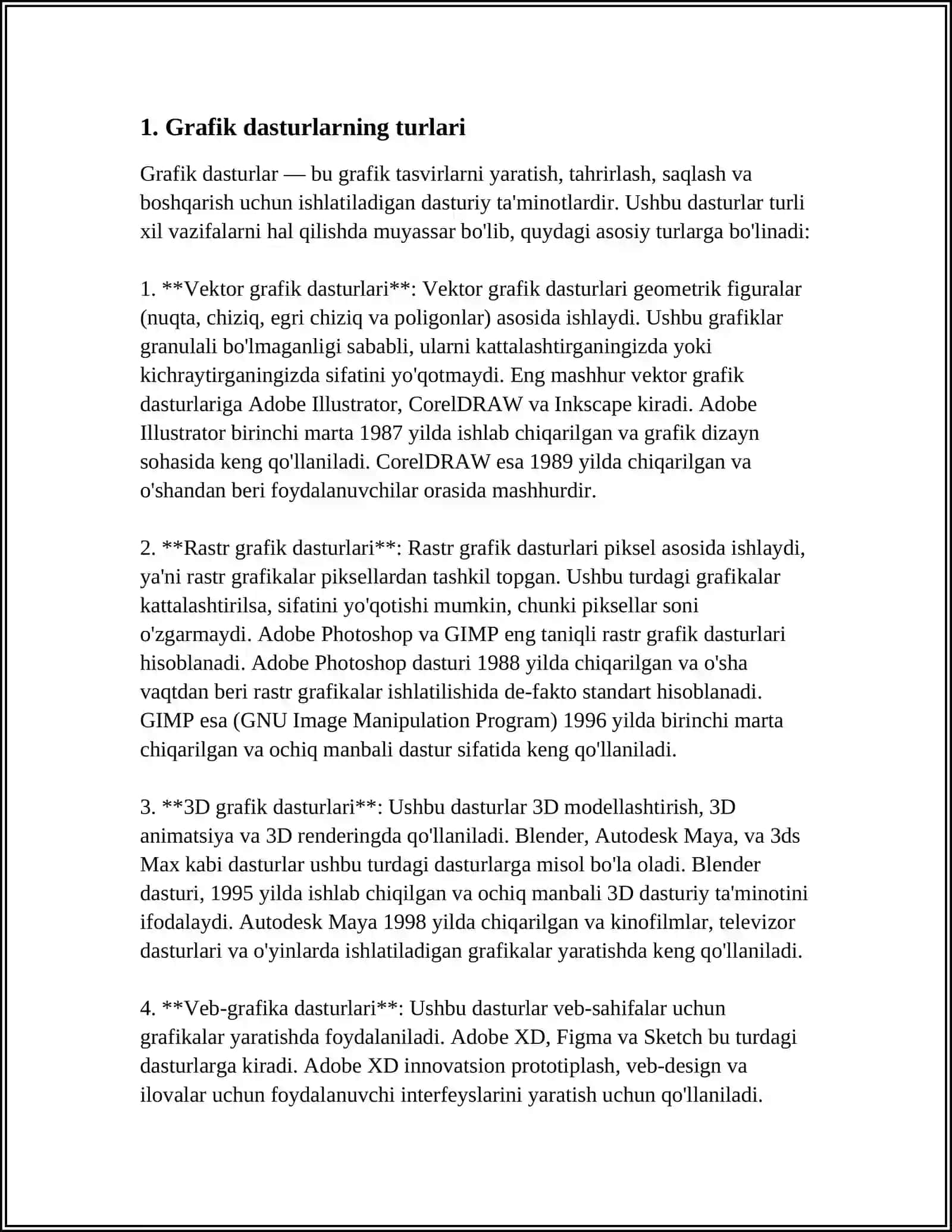 GRAFIK AXBOROTLAR BILAN ISHLASH TEXNOLOGIYASI.GRAFIK OB'EKTLARNI YARATISH VA QAYTA ISHLASH VOSITALARI 4