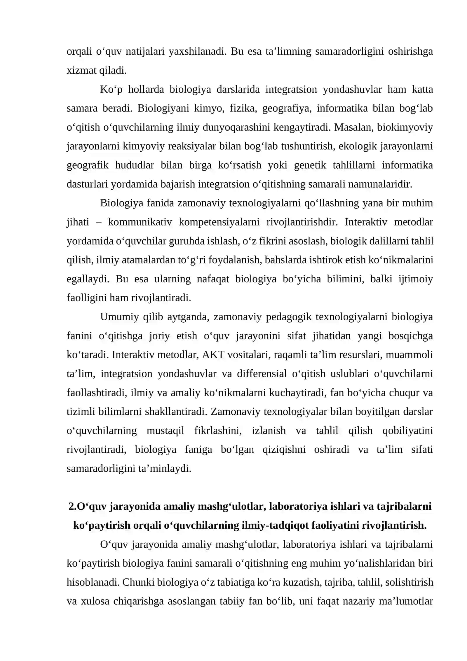 Biologiya fanini o'qitishni takomillashtirish yo'llari 4