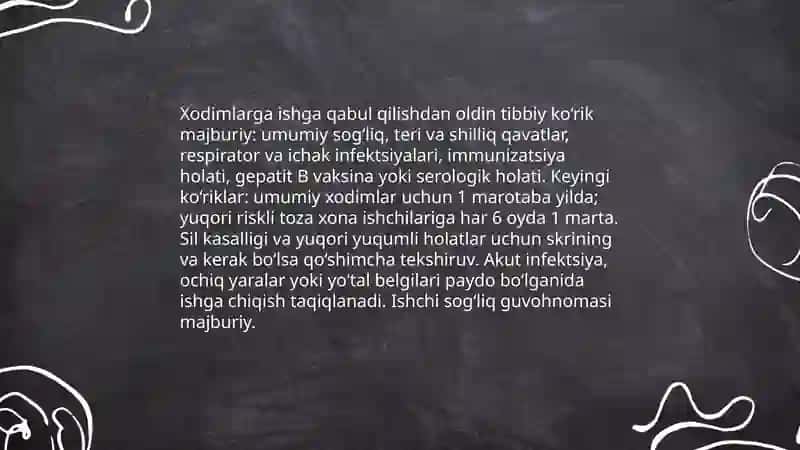 Kimyo-farmaseftika korxonalarida toza xonalarga ishchi xodimlariga va ularni kiyimlariga qoʻyiladigan gigiyenik talablar 4