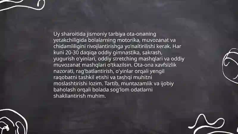 Bolalarni kundalik hayotida jismoniy tarbiya bo'yicha ishni tahlil etish 4