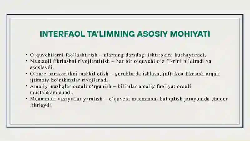 TA'LIM JARAYONIDA INTERFAOL USULLARDAN FOYDALANISH. 4