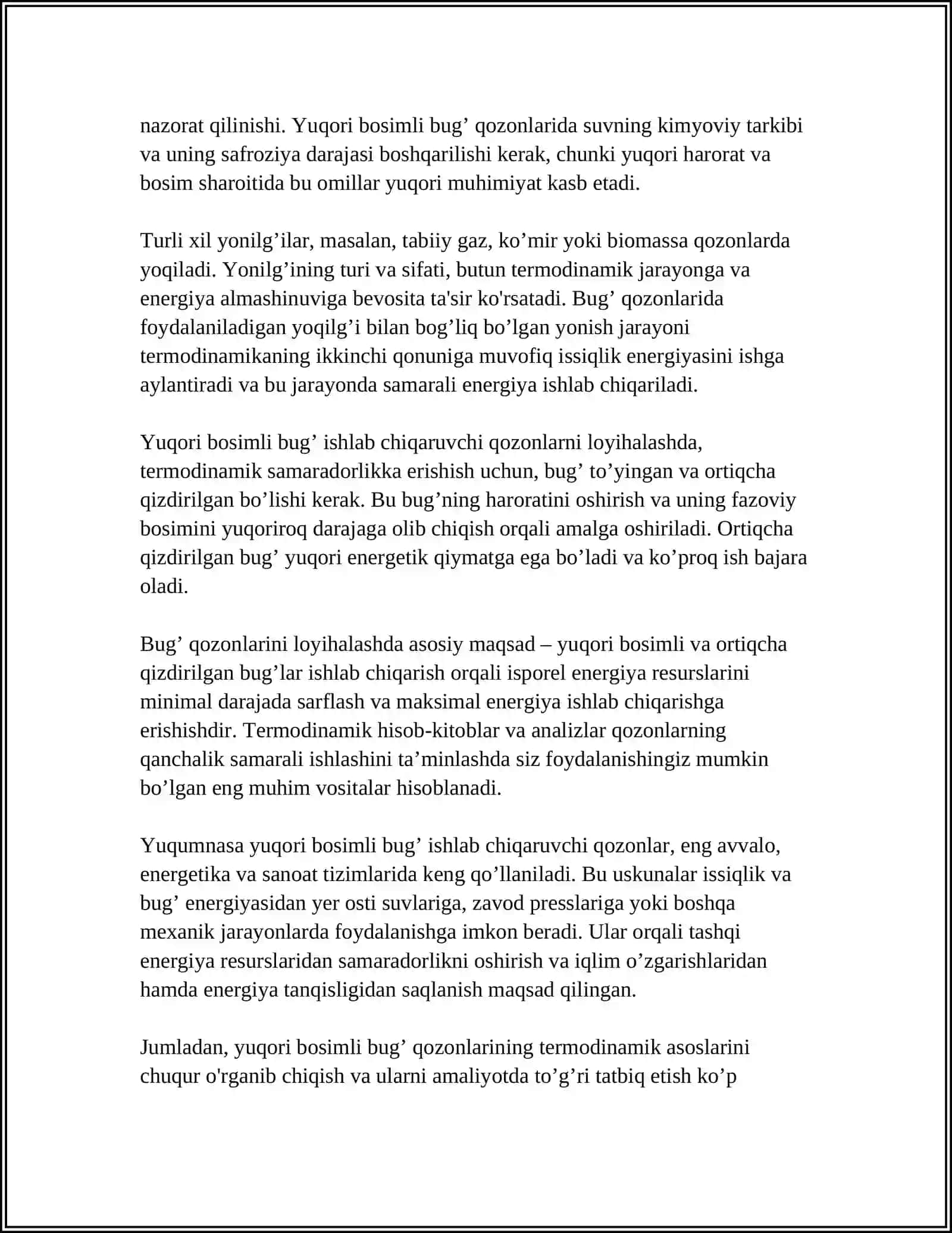 YUQORI BOSIMLI BUG’ ISHLAB CHIQARISH QOZONINI LOYIHALASH 4