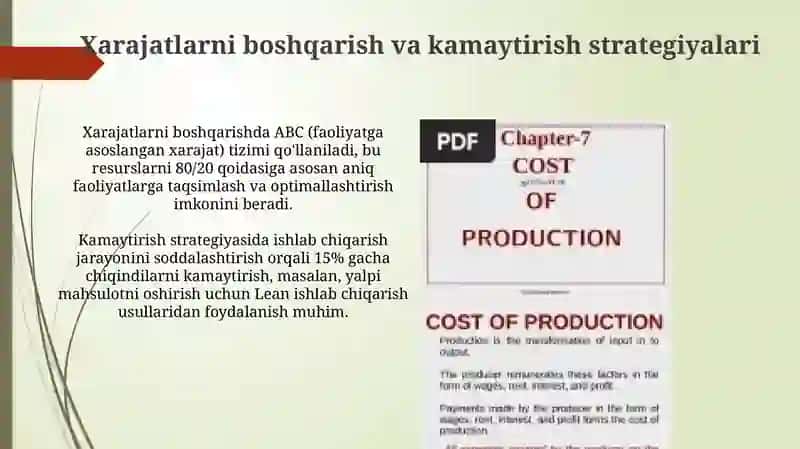 Ishlabchiqarish harajatlari va foydasi 4