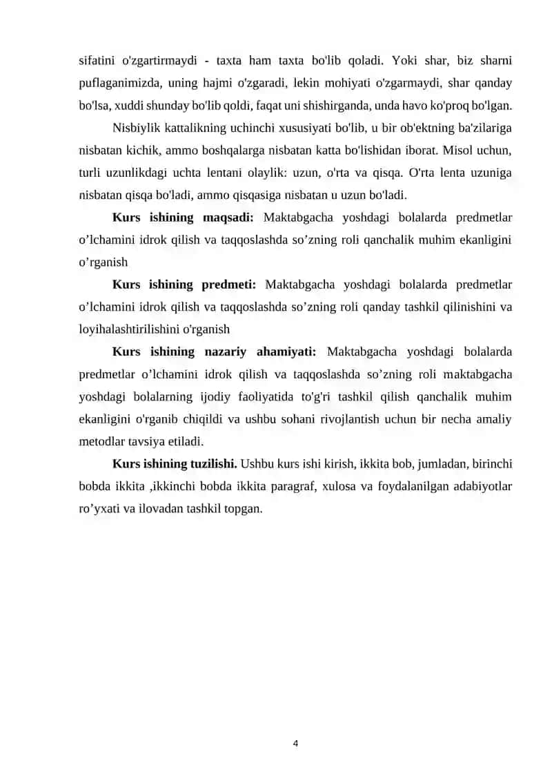 Maktabgacha yoshdagi bolalarda predmetlar o’lchamini idrok qilish va taqqoslashda so’zning roli 4