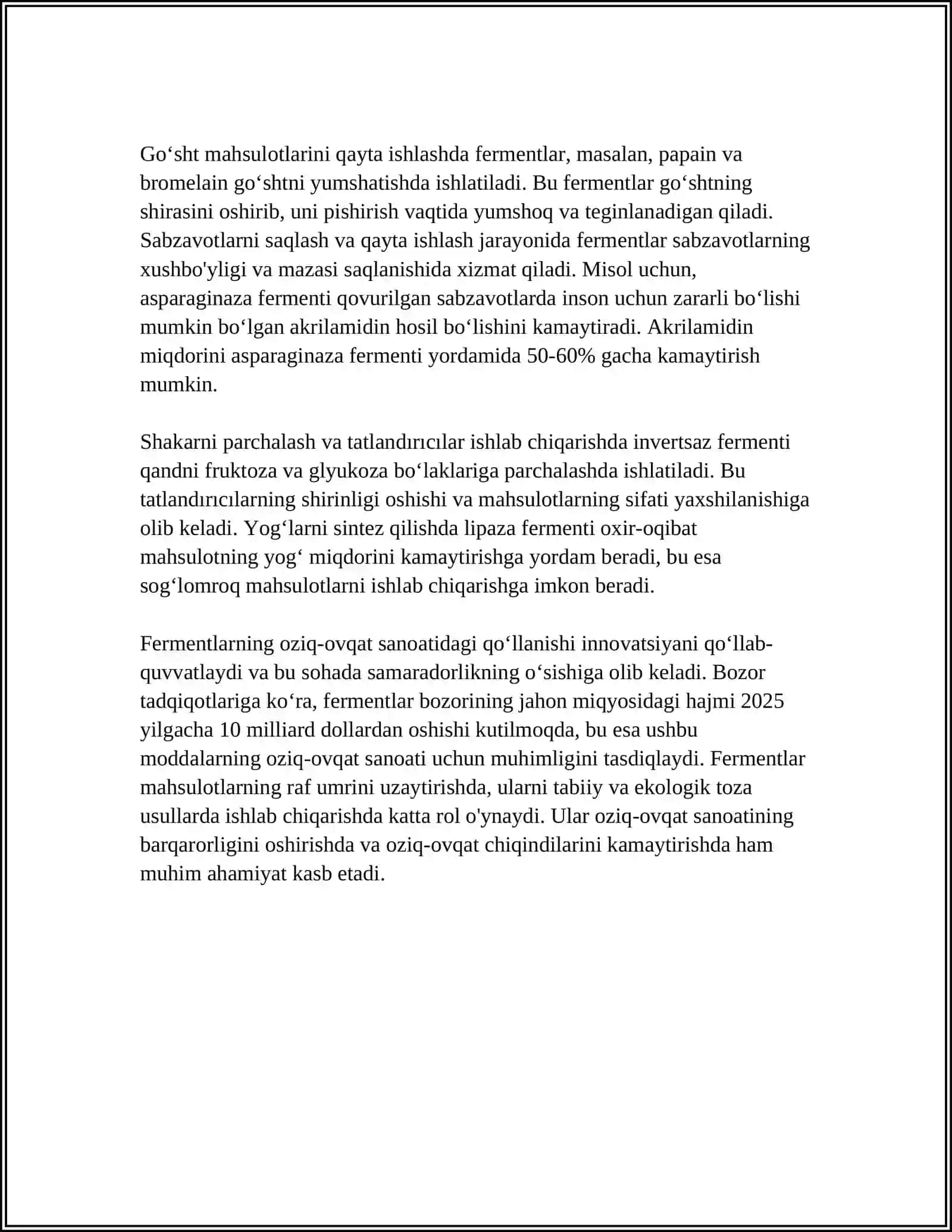 OZIQ OVQAT SANOATIDA FERMENTLARNING QO'LLANILISHI 4