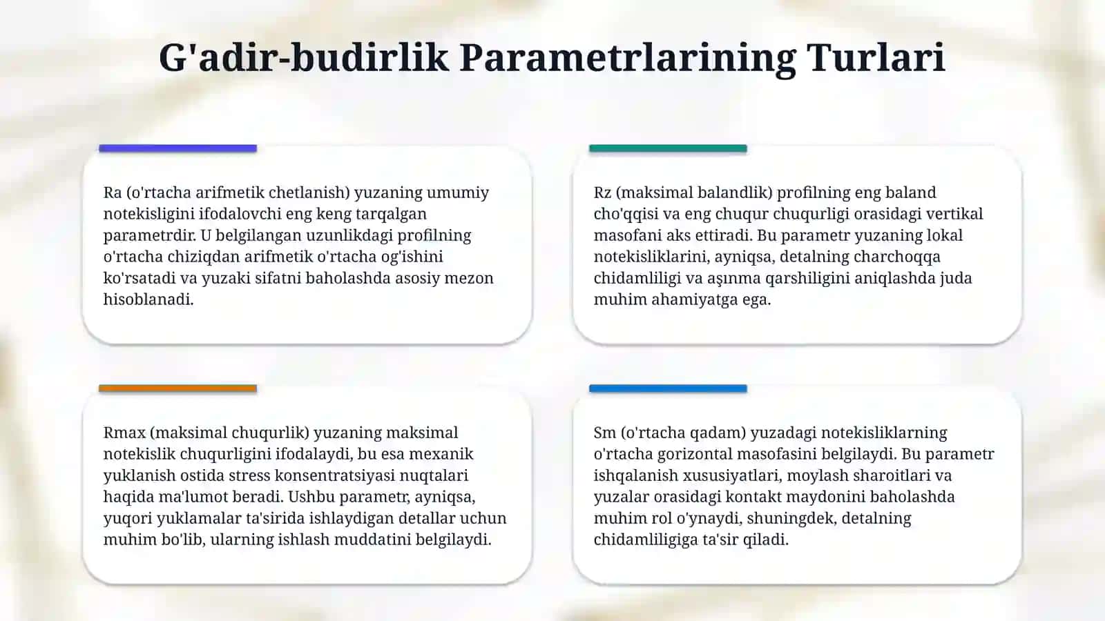 Texnik detal yuzalarining g`adir-budirlik belgilarini qo’yish 4