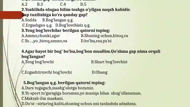 ZIDLOV BOG’LOVCHILARI YORDAMIDA BOG’LANGAN QO’SHMA GAPLAR 4