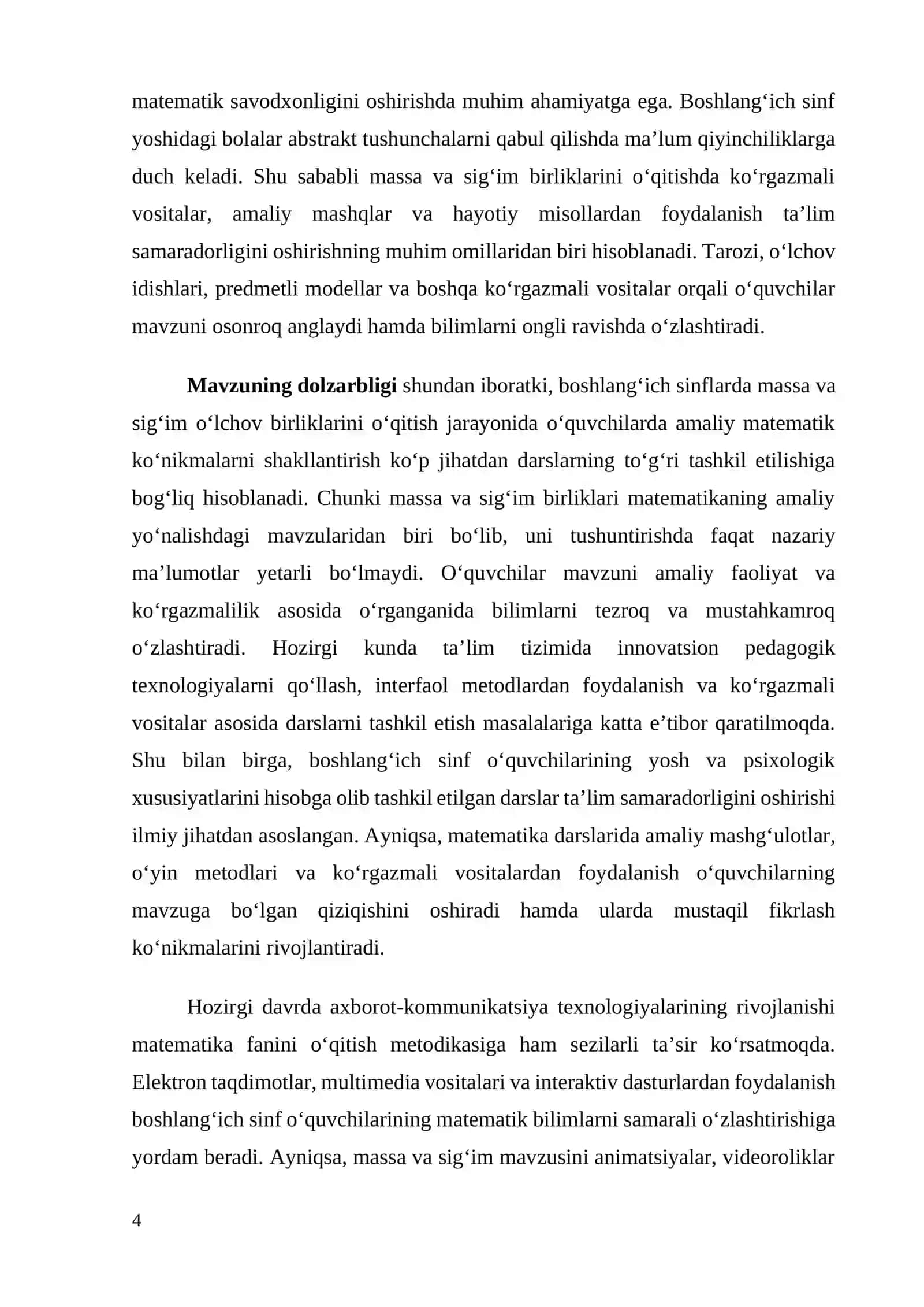 Boshlang'ich sinflarda massa va sig'im o'lchov birliklarini o'rgatish metodikasi 4