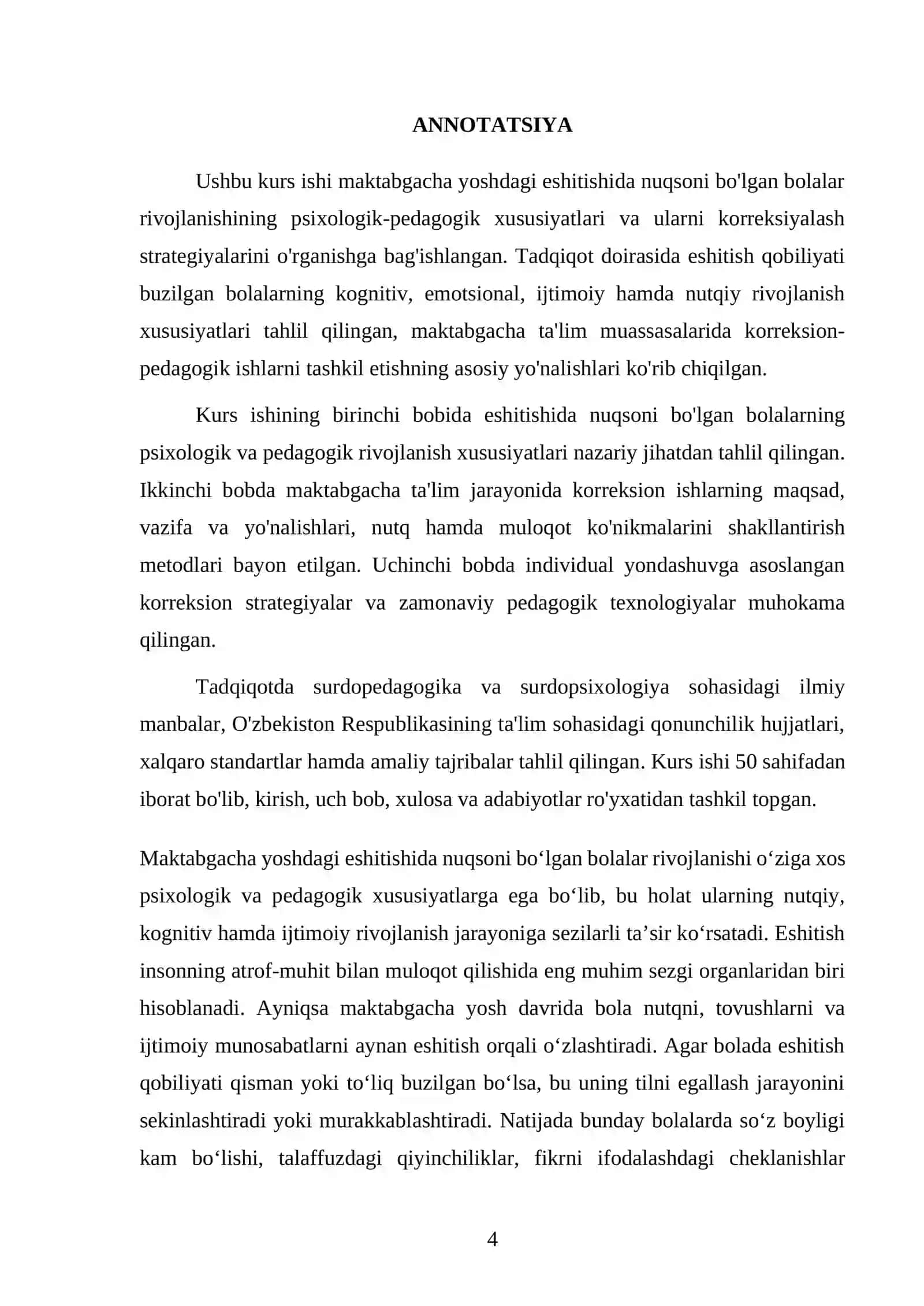 MAKTABGACHA YOSHDAGI ESHITISHIDA NUQSONI BO'LGAN BOLALAR RIVOJLANISHINING PSIXOLOGIK-PEDAGOGIK XUSUSIYATLARI VA ULARNI KORREKSIYALASH STRATEGIYALARI 4