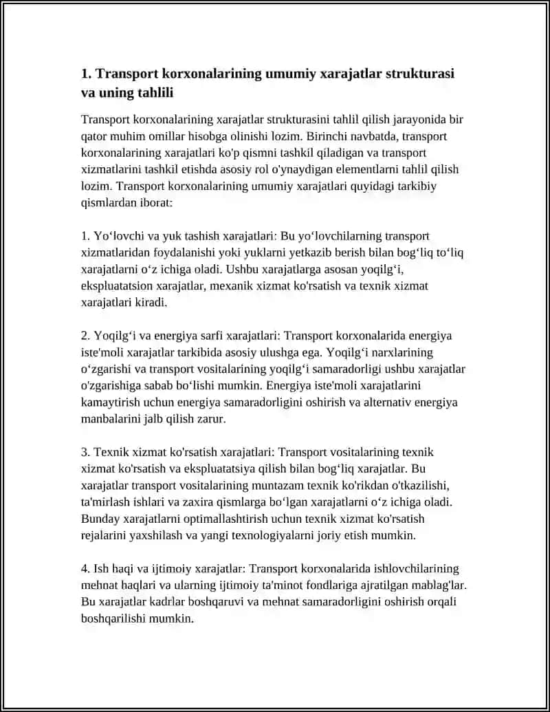 TRANSPOT KORXONALARI XARAJATLAR TARKIBI VA TAHLILI 4