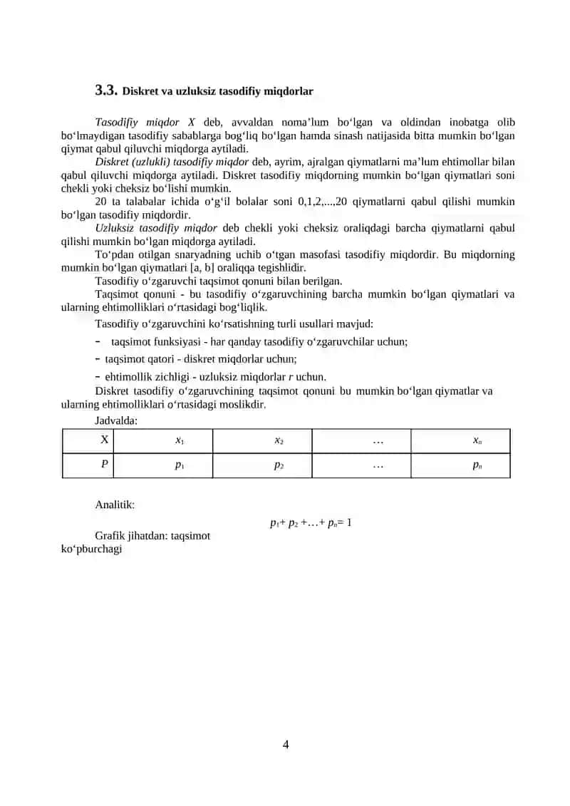 Ehtimollar nazariyasi va matematik statistikaning asosiy tushunchalari 4