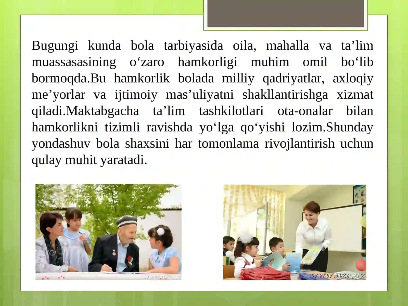 Mahalla, oila va maktabgacha ta'lim tashkiloti hamkorlik tizimi ishlarini takomillashtirishda bola shaxsiga yo'naltirilgan ta'lim metodlari va texnologiyasi - 24 sahifa 4