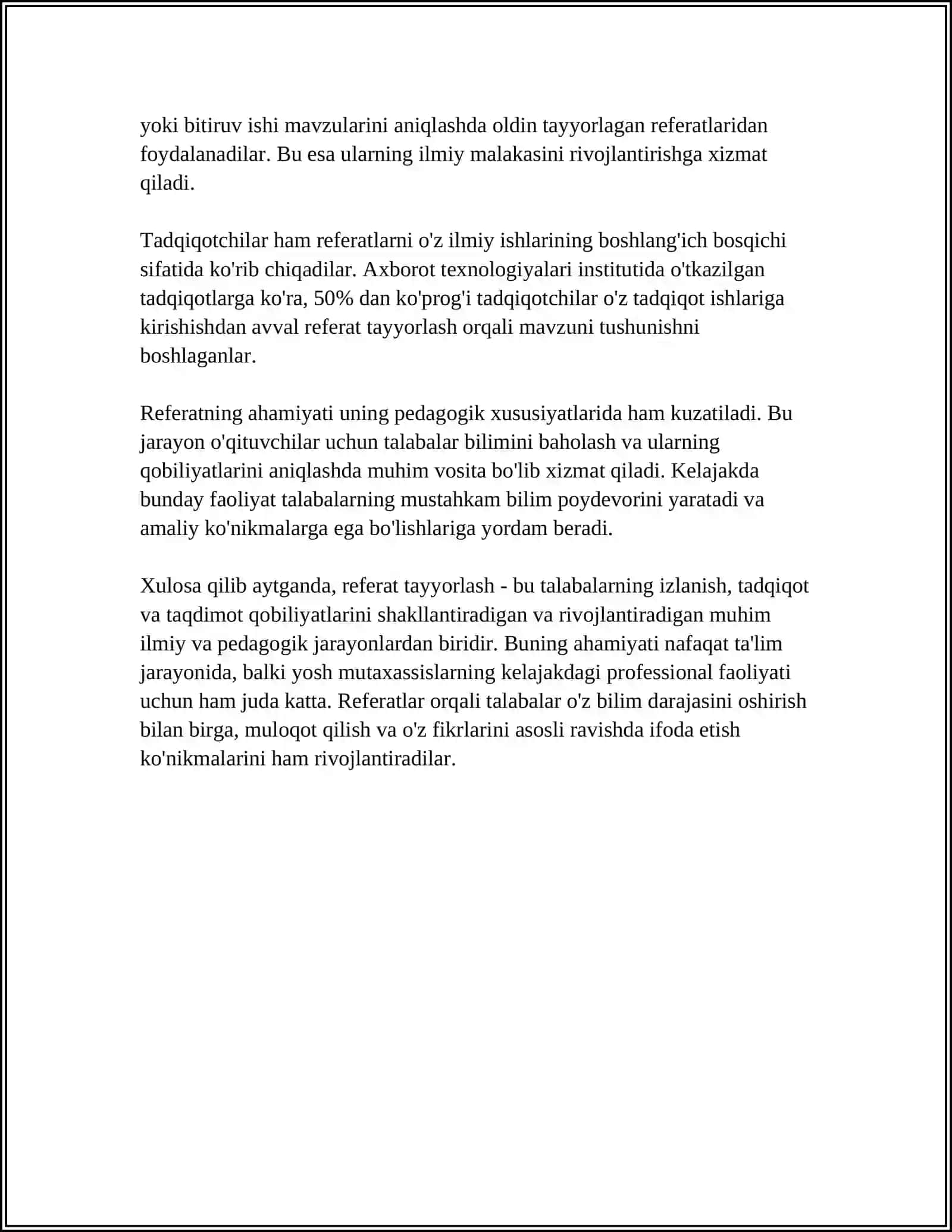 REFARAT MATNI,REFARAT TURLARI,TUZULISHI VA TIL KLISHELARI(REFARAT TARKIBIDAGI NUTQIY JUMLALAR) 4