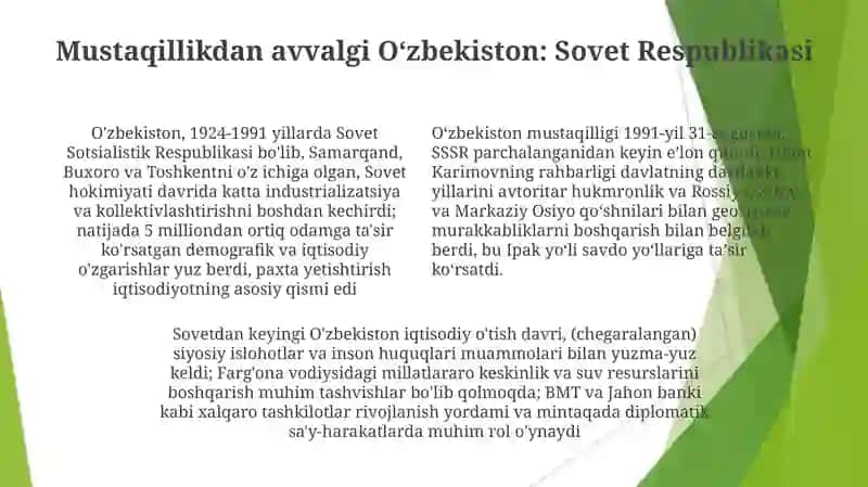 OʻZBEKISTON respublikasining mustaqillik tarixi va uning ahamiyati 4