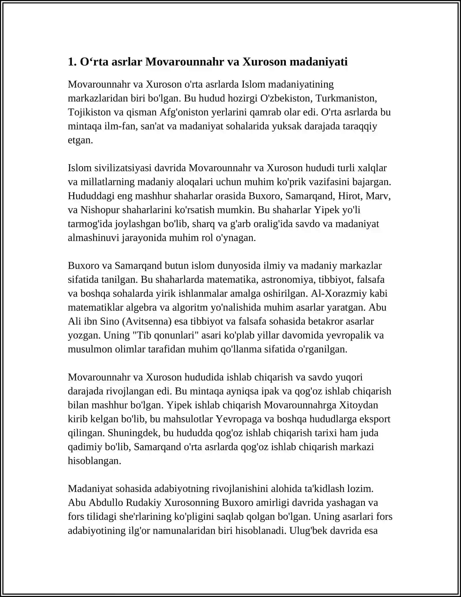 Oʻrta asrlar Movarounnahr va Xuroson madaniyati 4