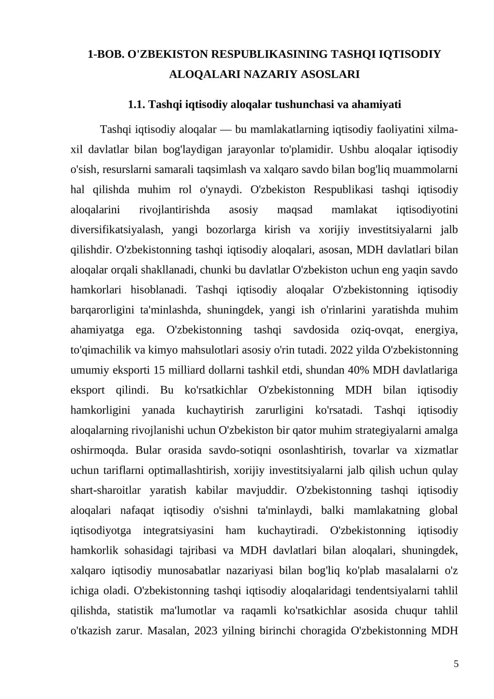 O'ZBEKISTON RESPUBLIKASINING TASHQI IQTISODIY ALOQALARI NAZARIY ASOSLARI 4