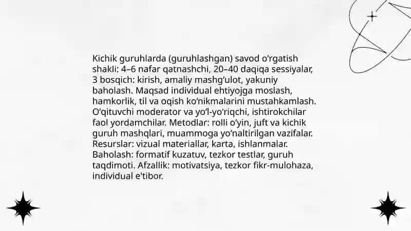 Savod oʻrgatish davrini tashkil etish shakllari 4