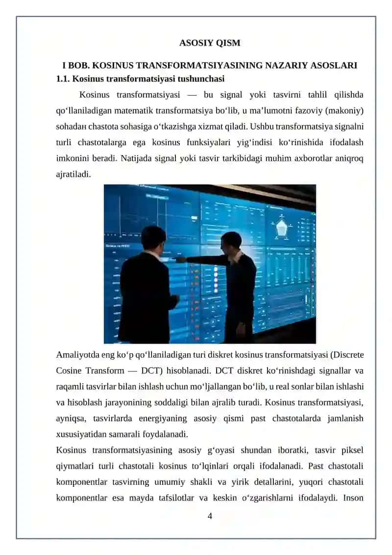 “Kosinus transformatsiyasining tasvir tahlilidagi ahamiyati” 4