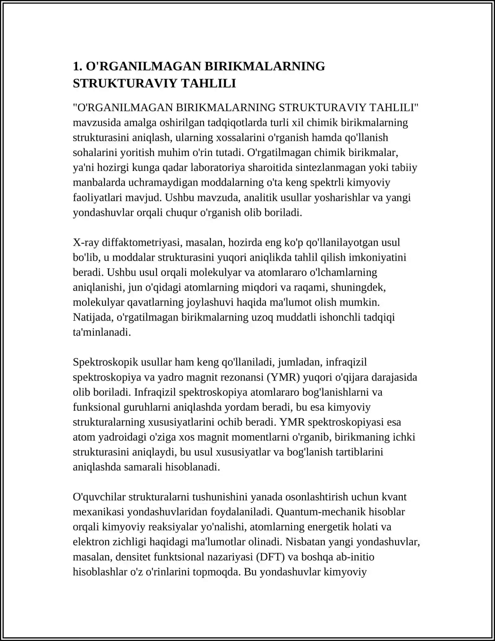 O‘RGANILMAGAN BIRIKMALARNING FIZIK-KIMYOVIY PARAMETRLARINI BASHORAT QILISH 4