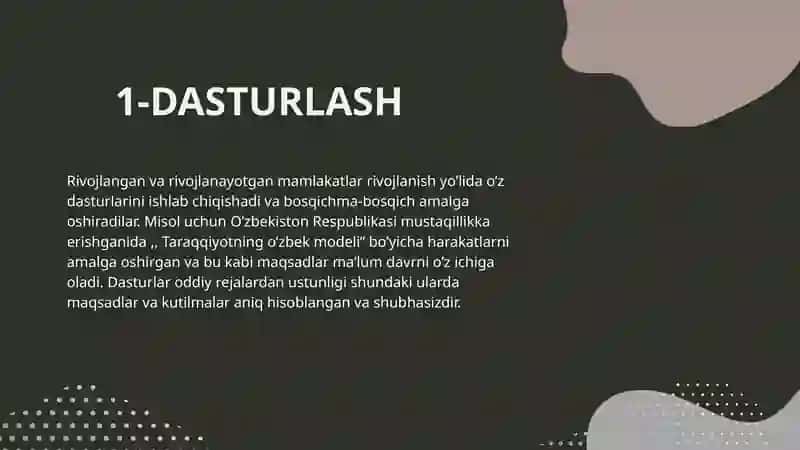 IJTIMOIY IQTISODIY RIVOJLANISHNI DASTURLASH PROGNOZLASH VA RIVOJLANTIRISH 4