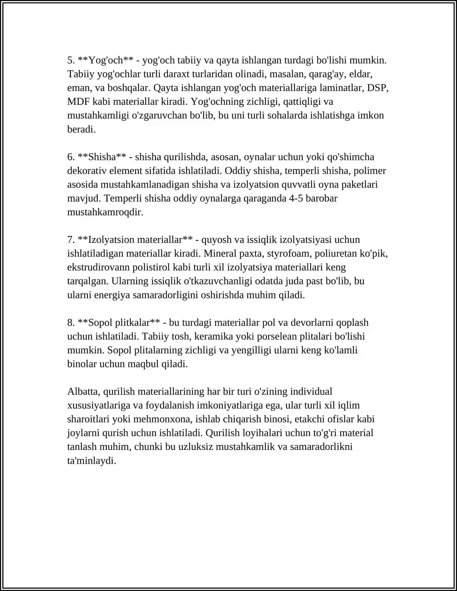 QURILISH MATERIALLARI VA ISHLAB CHIQARISH TEXNOLOGIYASI ASOSLARI 4
