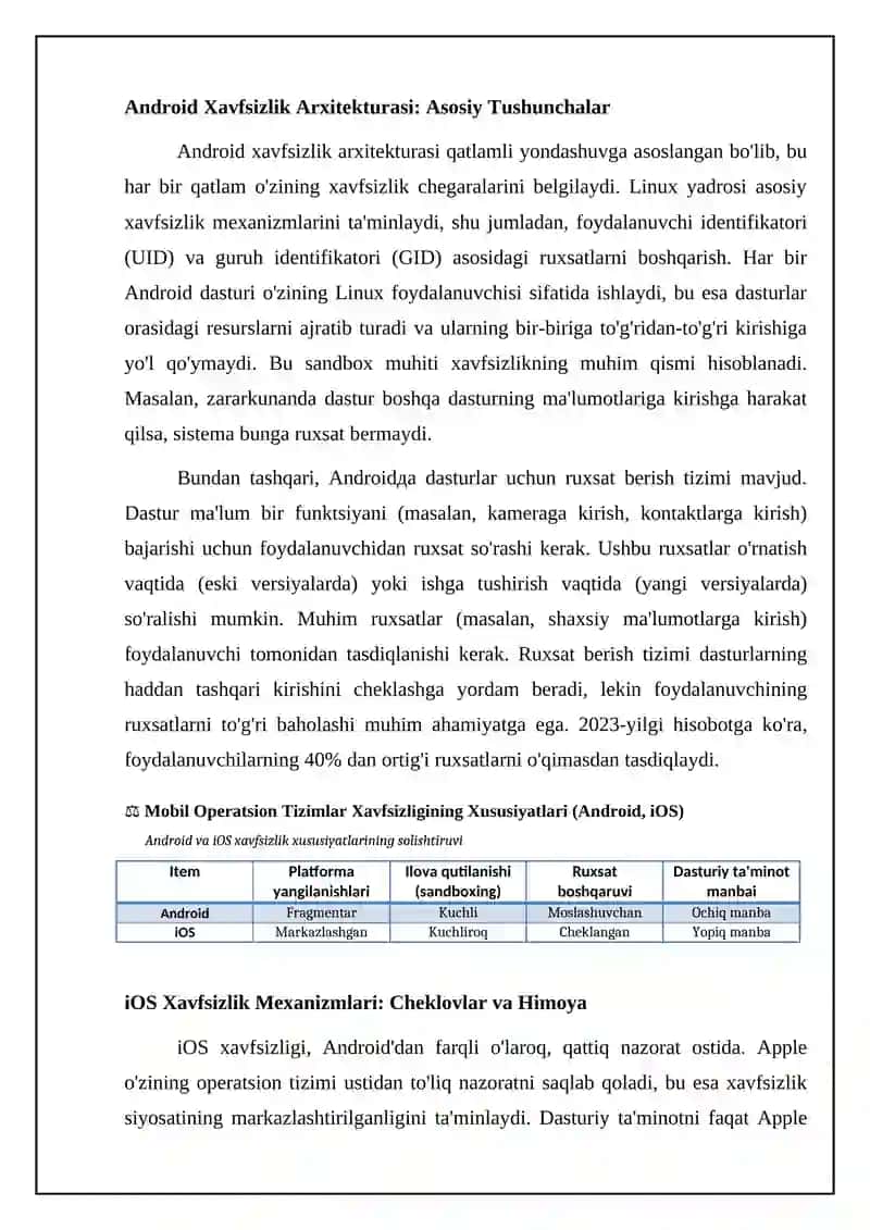 Mobil operatsion tizimlar xavfsizligining o‘ziga xosliklari (Android, iOS) 4