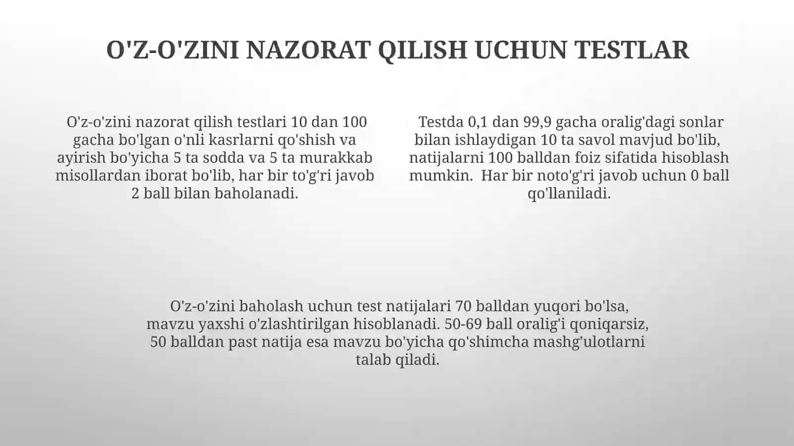 O'nlik kasrlarni 10 dan 100 gacha ayirish va qo'shish mashqlari 4