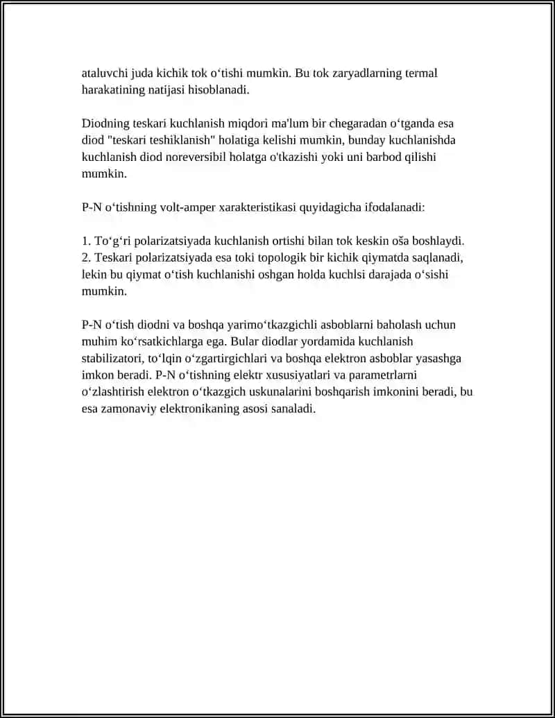 DIODLARDA P-N O'TISHNING VOLT-AMPER XARAKTERISTIKASI 4