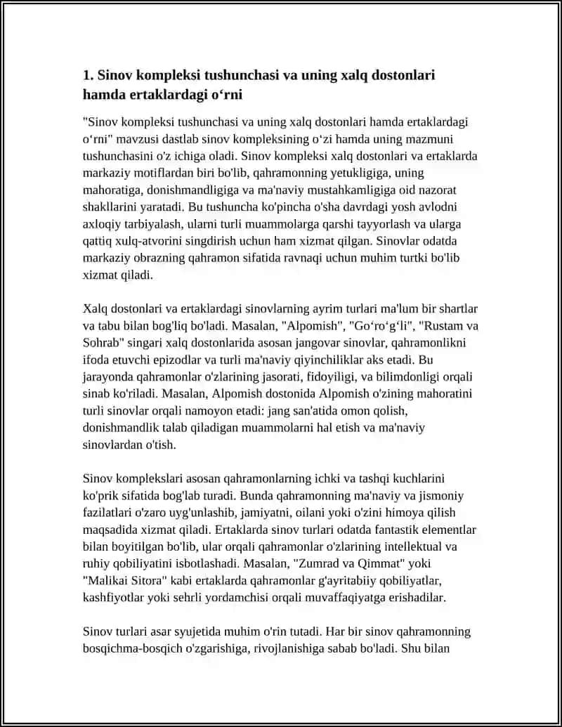 XALQ DOSTONLARI VA ERTAKLARIDA SINOV KOMPLEKTSI -TABU, SHART SHARTLILIK BILAN BOGʻLIQ MOTIVLAR MAVJUD. SINOV TURLARNING ASAR SYUJETIDAGI OʻRNI VA VAZIFALARINING UMUMIY VA XUSUSIY JIHATINI KOʻRISH 4