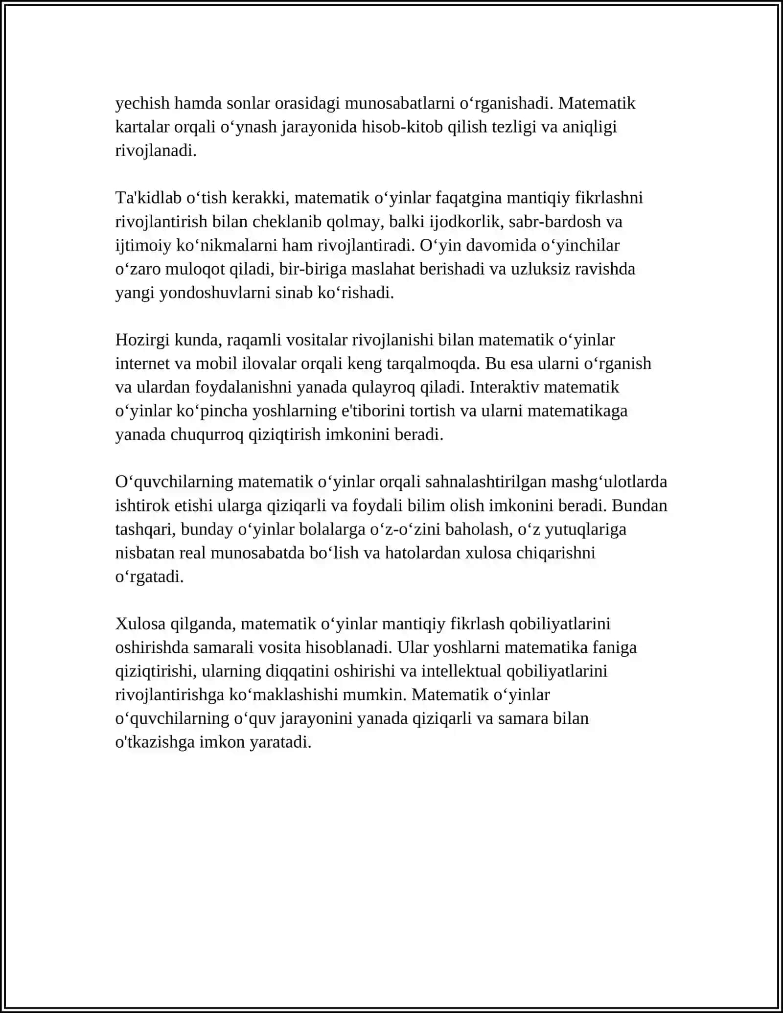 BOSHLANG'ICH SINF MATEMATIKA DARSLARIDA MANTIQIY FIKRLASHNI RIVOJLANTIRISH XUSUSIYATLARI 4