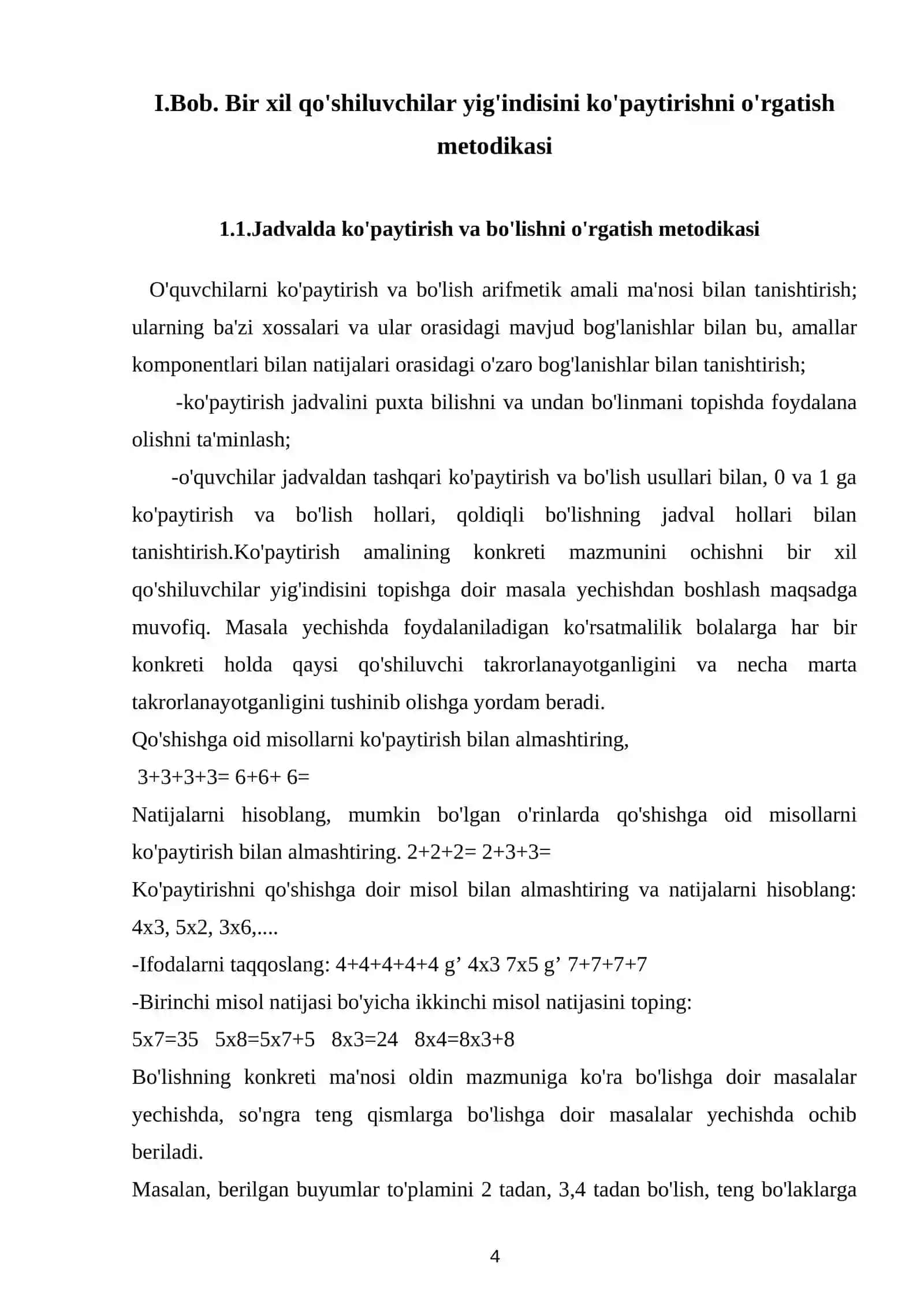 2-sinf o’quvchilarini ko’paytirish va bo’lishga o’rgatish metodikasi. 4