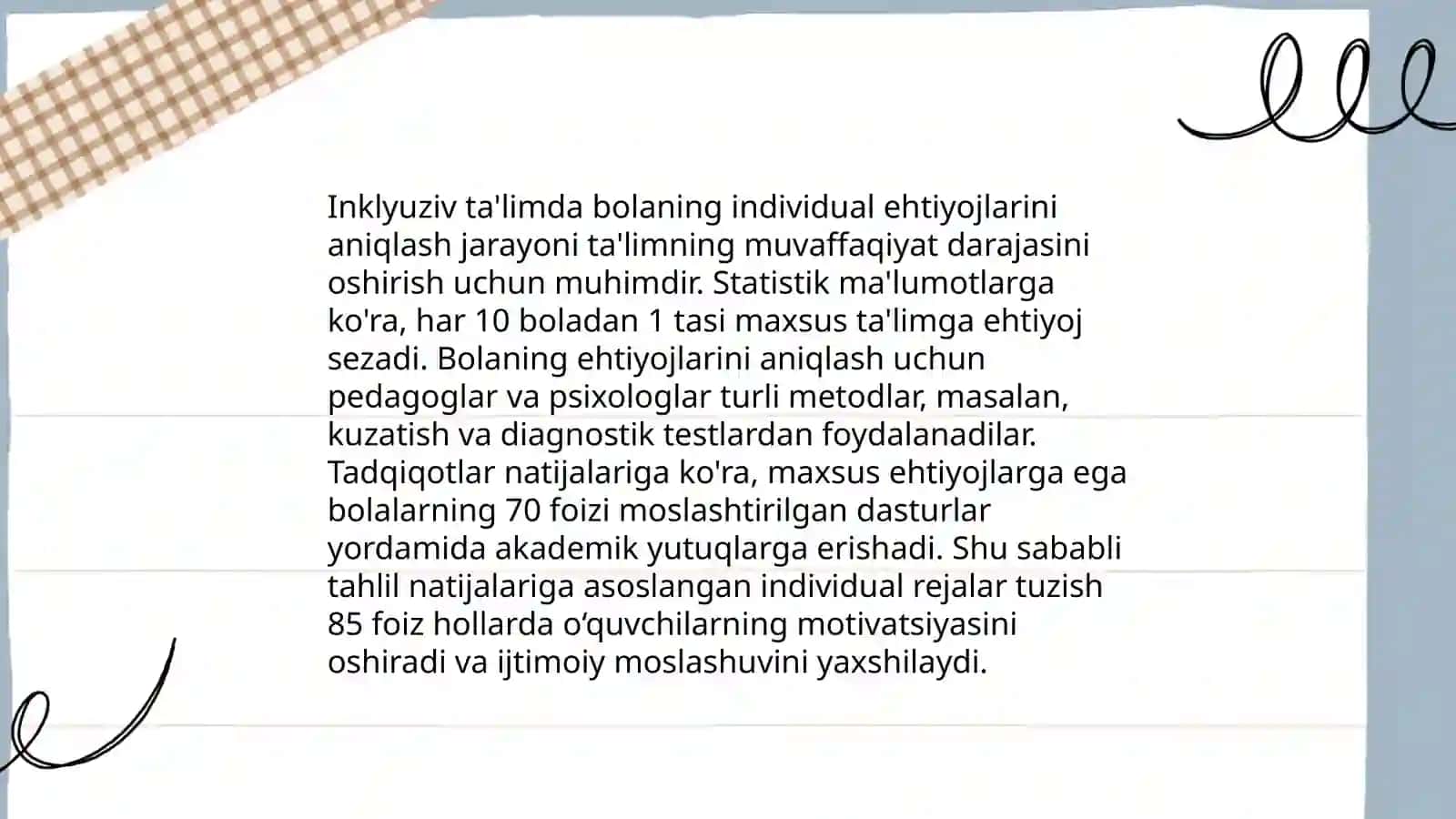 Inklyuziv ta'limni amalga oshirish ehtiyojlari bo'lgan bolaning shaxsini rivojlanishining xususiyatlari 4