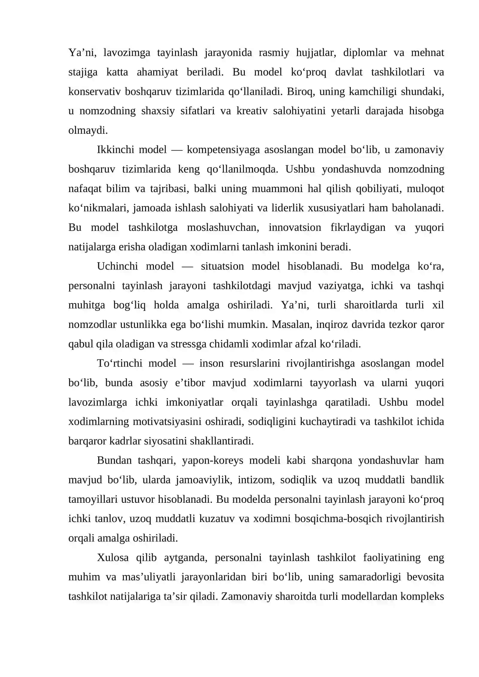 PERSONALNI TAYINLASH MODELLARI VA MEXANIZMLARI. KOREYA MODELLARI 4