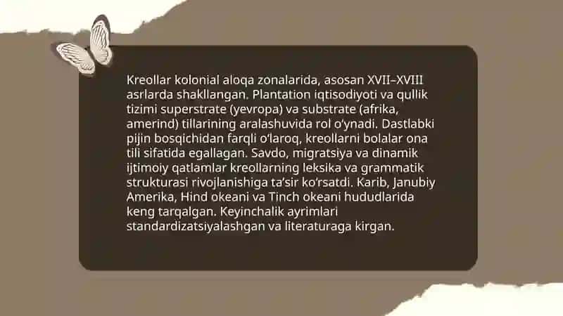 Tillarning aralashuvi: pijin va kreollar 4